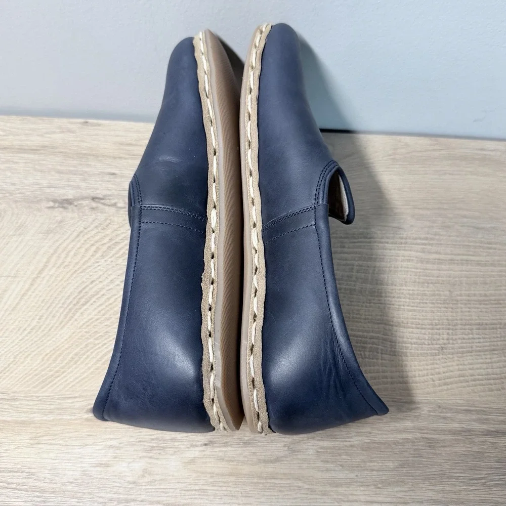 Atlantis Handmade Leather Slip‎ On Shoes Blue Mens 7.5 Blue Whipstitch Barefoot